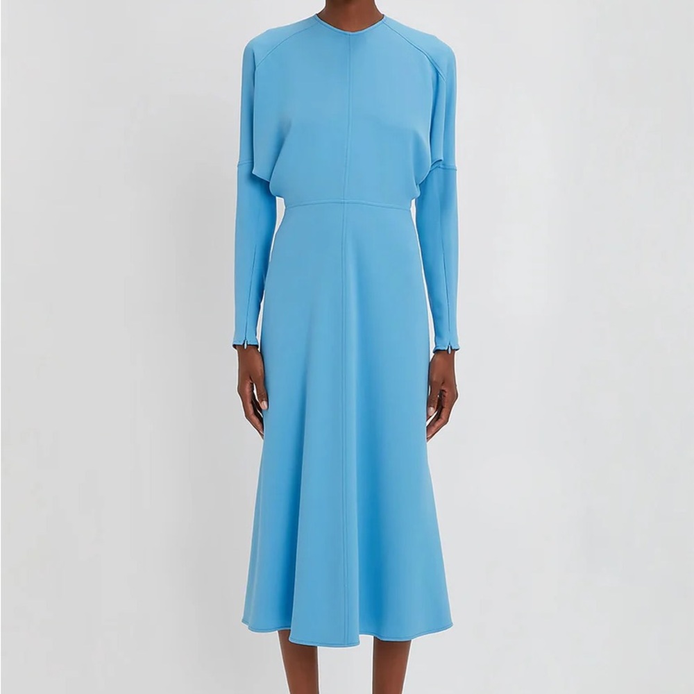 Victoria Beckham Sky Blue Long Sleeve Midi Dress